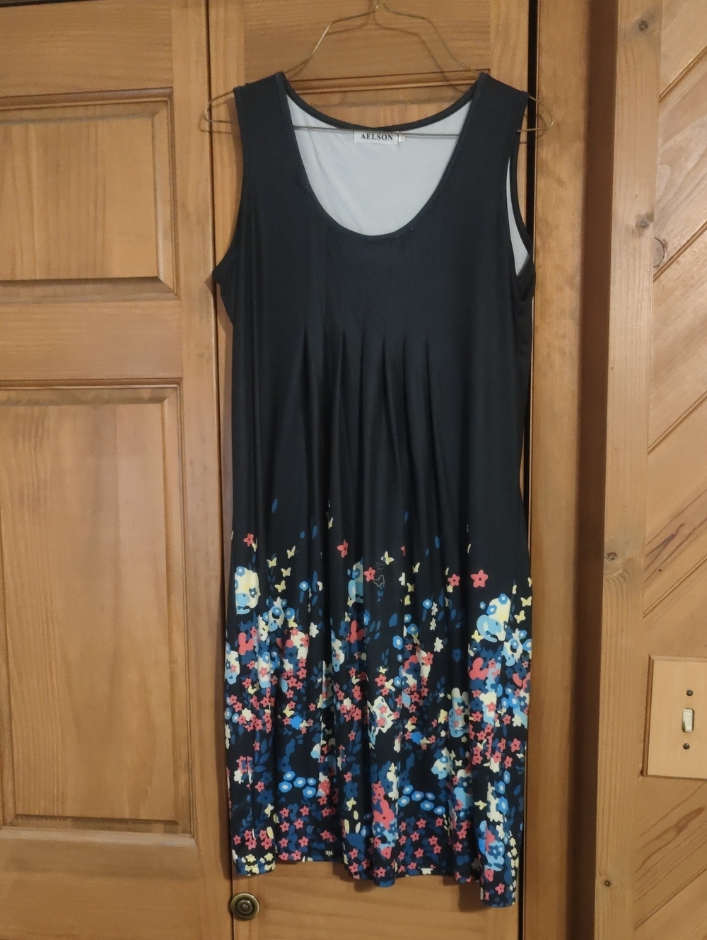 Black Floral Hem Scoop Neck Dress